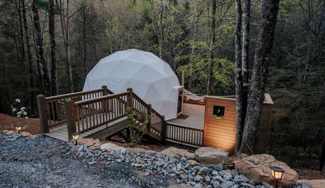Designer Dome with Unmatched Scenery: Romantic Getaway near Falls in Cherry Log, Georgia