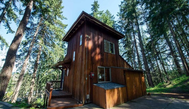 Tranquil Forested Cabin with Sauna, Home Gym, & AC in Eugene